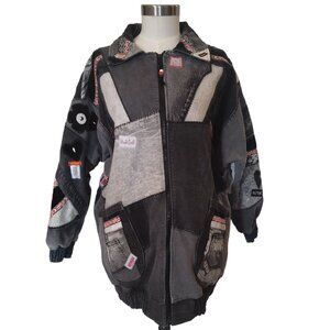 Vintage 1990s Handmade Upcycled Denim Patchwork Oversized Long Jacket L/XL